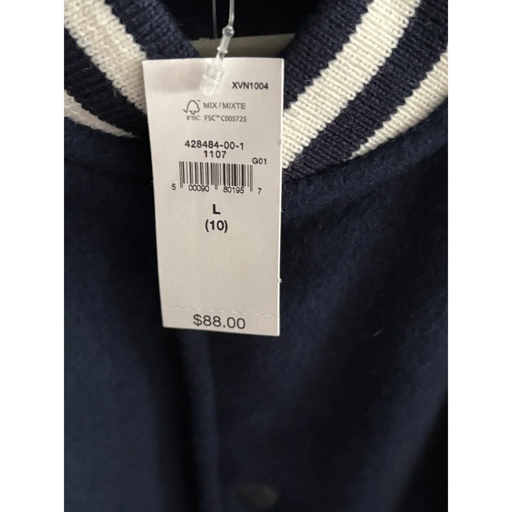 GapKidsBoys Varsity Jacket Navy Blue Wool Blend Bomber Letterman L 10 428484-00-